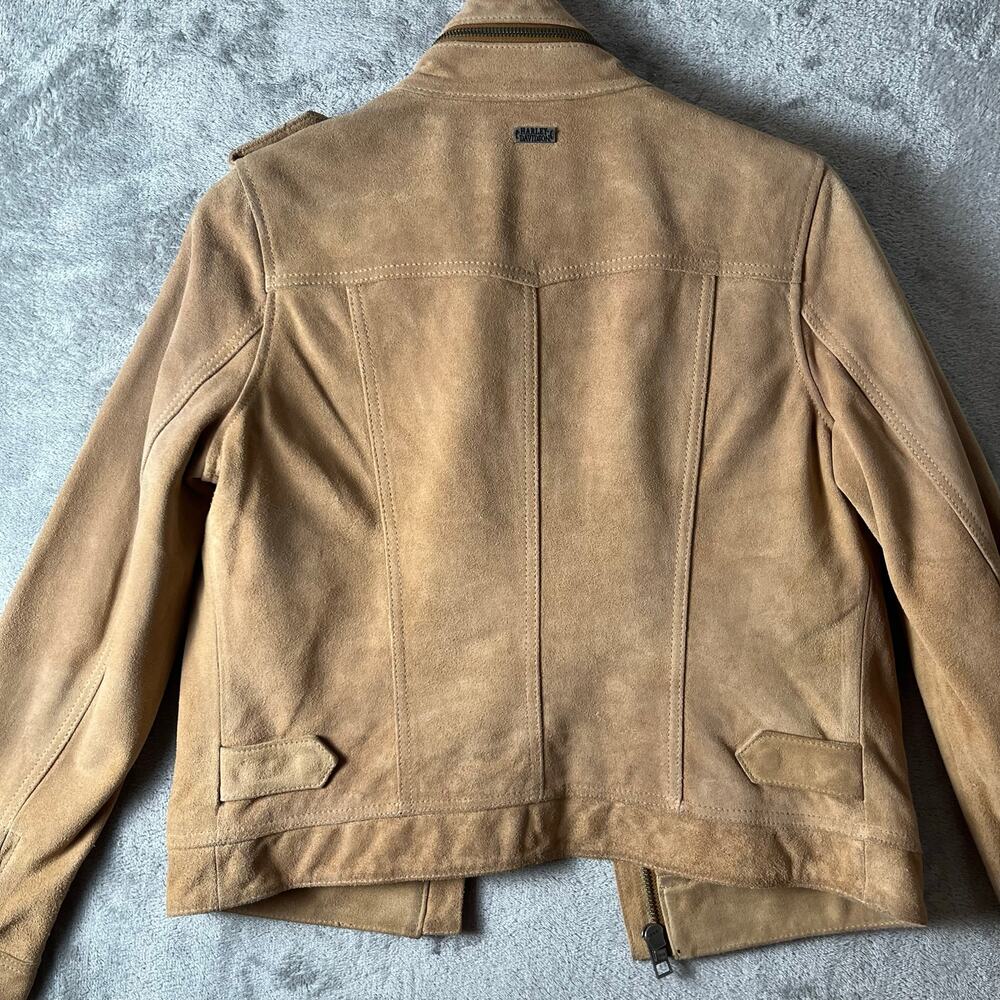 Harley Davidson Women’s Tan Leather Suede Moto Jacket Size M Biker Baddie Zipper - Picture 3 of 9